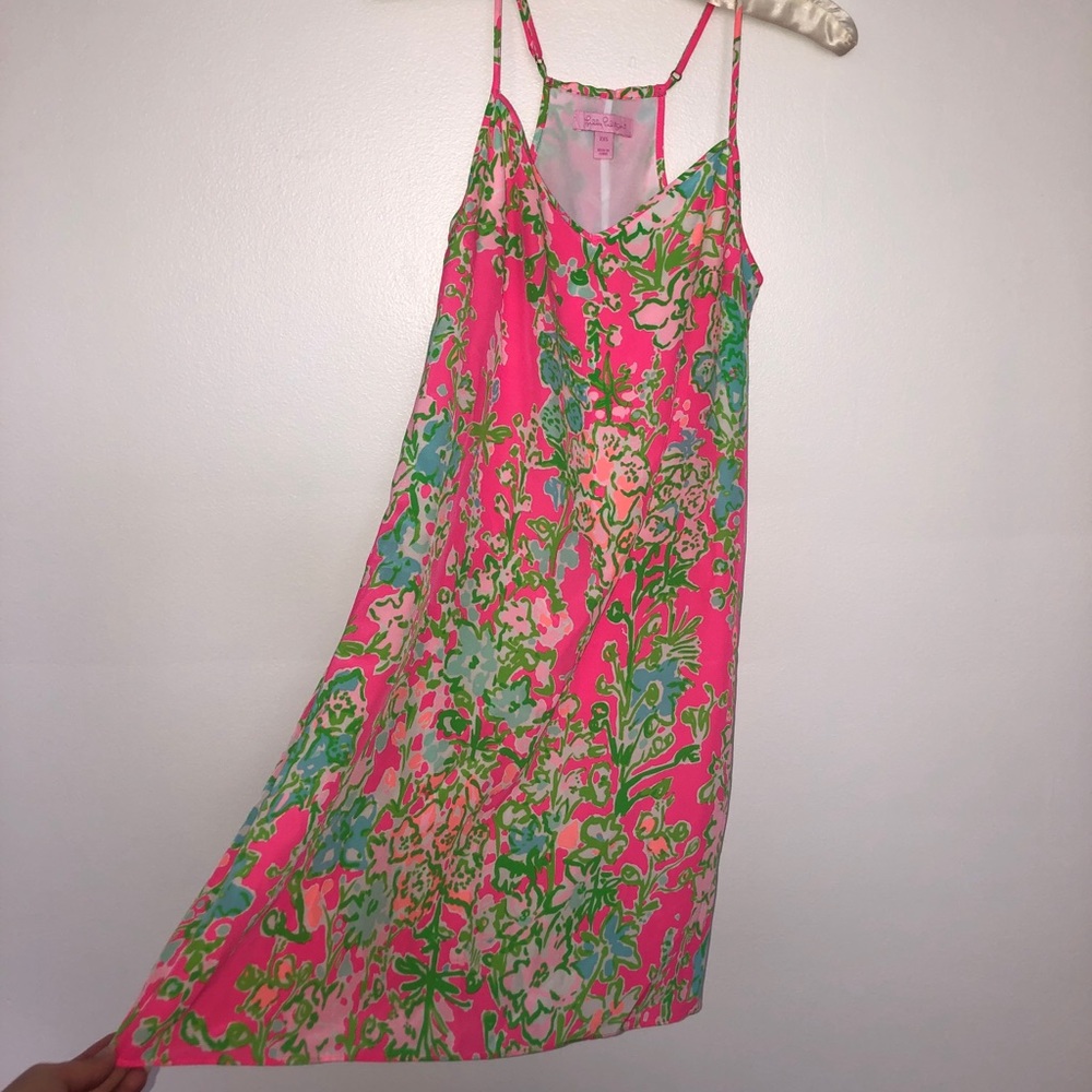 Lilly Pulitzer Silk Shift Dress with pink and green coral pattern